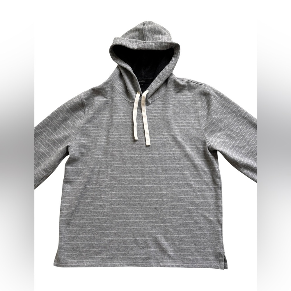Vince Gray Striped Pullover Hoodie Men’s Medium Lightweight Hooded Sweatshirt